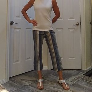 PIN-STRIPED NAVY BLUE AND WHITE CROPPED PANTS